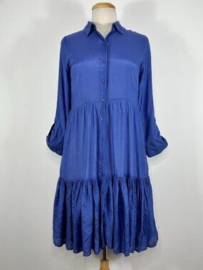 RITU KUMAR Midi Shift Blue Dress 1/2 Buttons, 3/4 Sleeves 100% ViscoseSize Small
